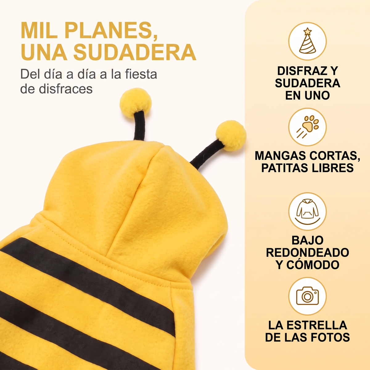 Bee costume with antennae for pets