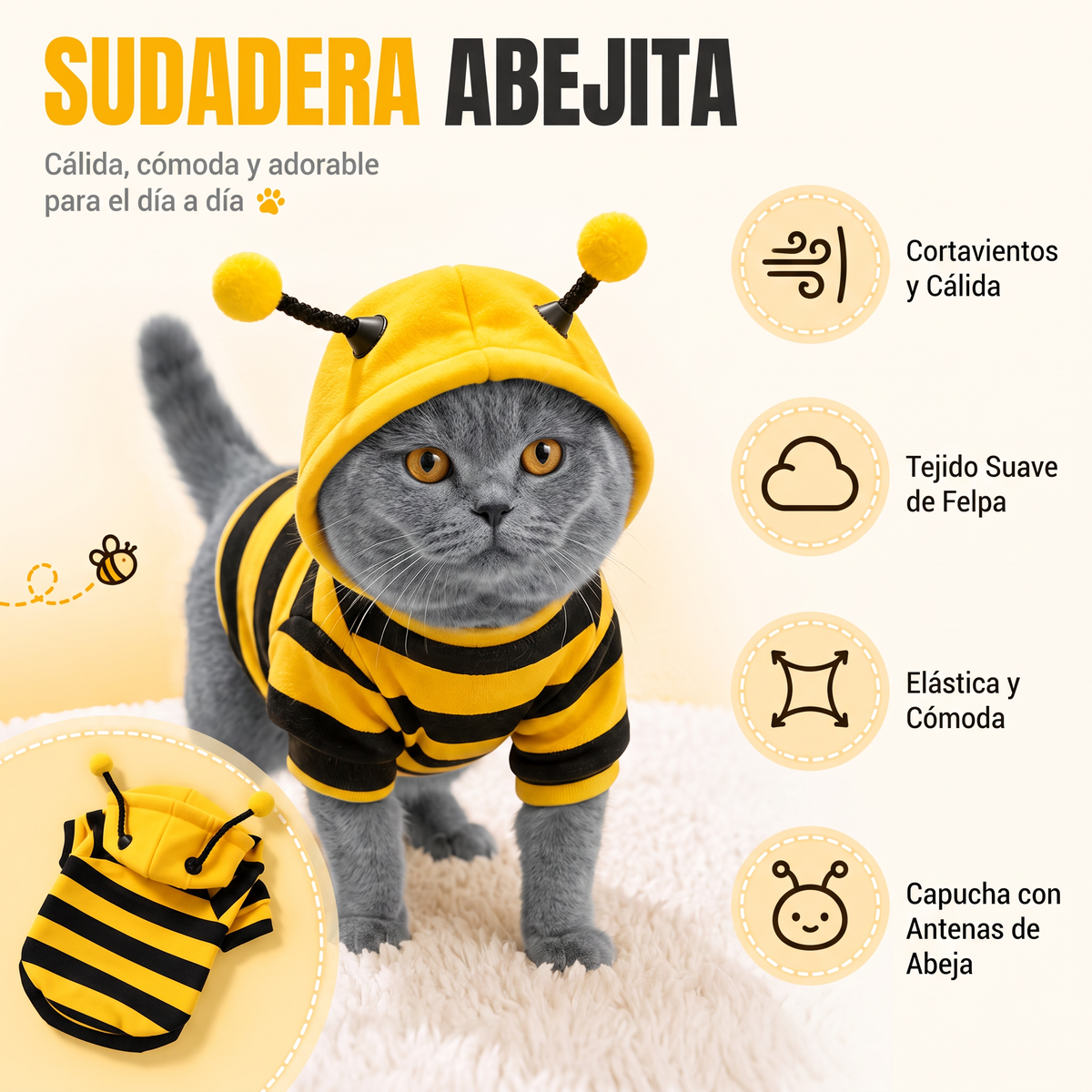 Bee costume with antennae for pets